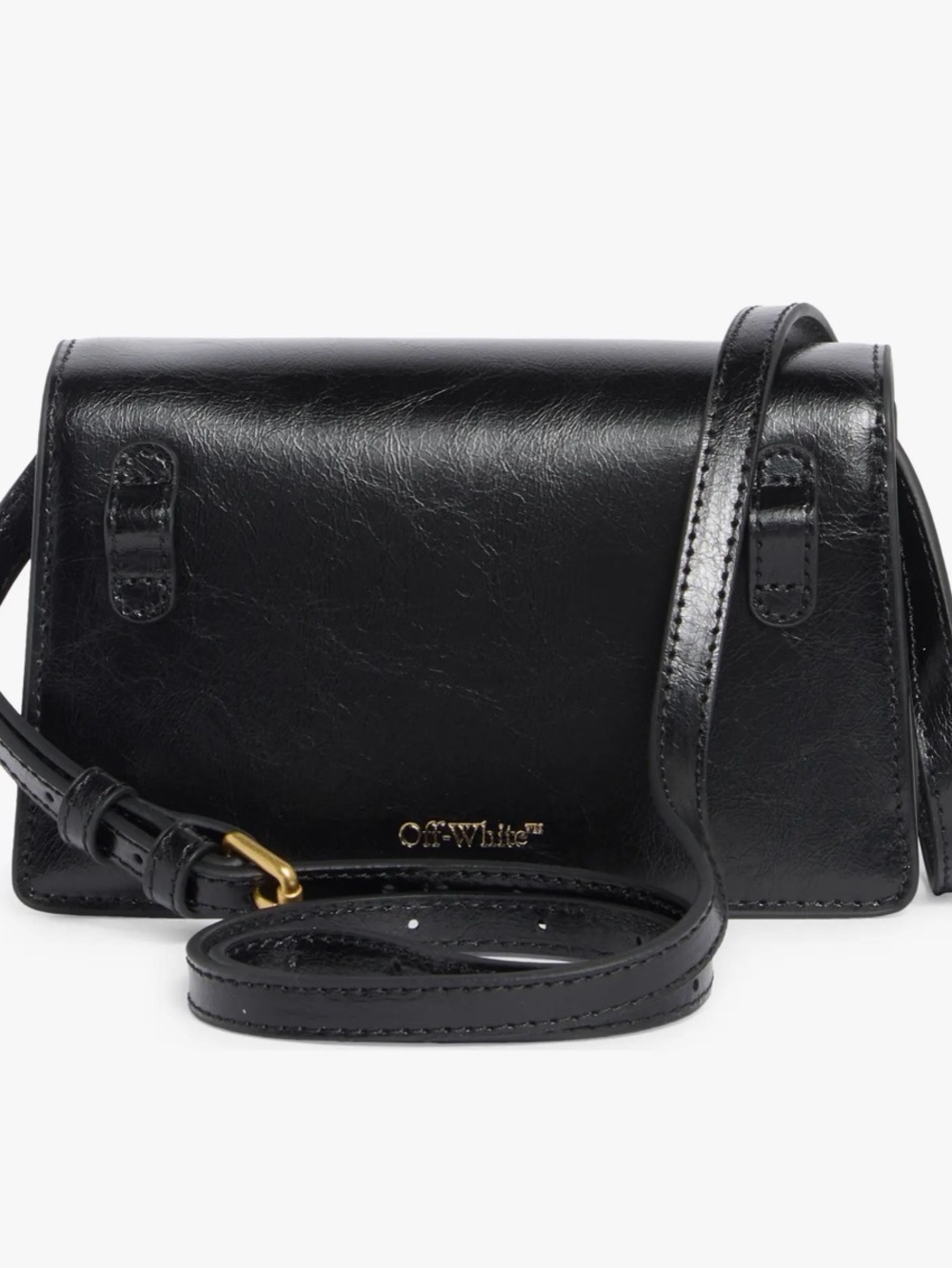 Off-White Black Leather Crossbody with Gold Arrow Emblem - Picture 2 of 8